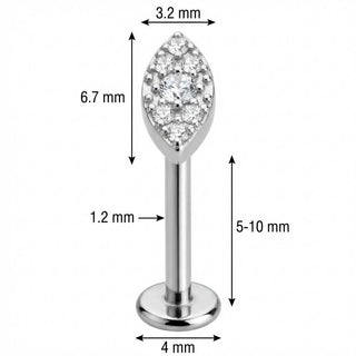 Titan Labret Kristallbesetzte Marquise Form Innengewinde
