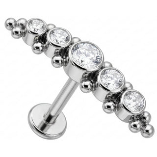 Titan Labret Gebogener Kristallbogen mit Kugeln Innengewinde