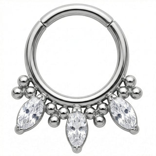 Titanium Ring Triple Marquise Beaded Crown Clicker