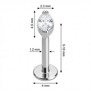 Titan Labret Klarer Kristall im Marquise-Schliff Innengewinde