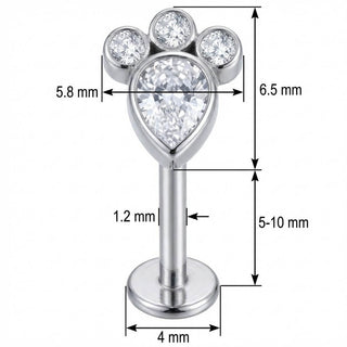 Titan Labret Funkelnde Kristall Pfote Innengewinde