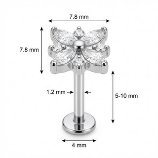 Titan Labret Marquise Kristall Blume Blüte Innengewinde