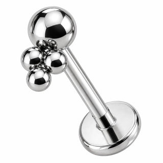 Titanium Labret Sphere With Triple Bead Cluster Internally Threaded