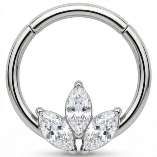 Titanium Ring Triple Marquise Stone Lotus Clicker