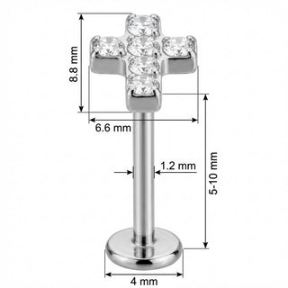 Titan Labret Kreuz mit klaren Kristallen Innengewinde