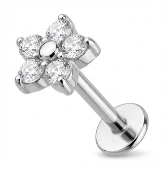 Titan Labret Blume mit klaren Kristallen Innengewinde