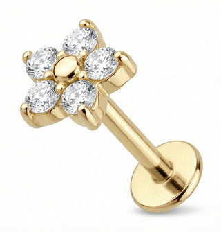 Titan Labret Blume mit klaren Kristallen Innengewinde