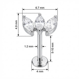 Titan Labret Dreifacher Marquise Kristall Fächer Innengewinde