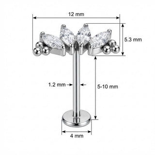 Titan Labret Marquise Kristall Bogen Mit Kugeln Innengewinde
