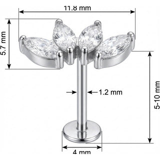 Titan Labret Fünf Marquise Kristalle Fächer Innengewinde