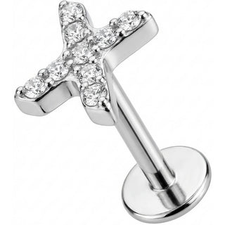 Titan Labret Kristallbesetztes X Motiv Innengewinde