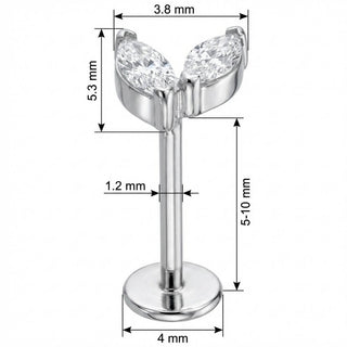 Titan Labret Zwei Marquise Kristall Blätter Innengewinde