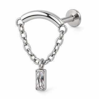 Titanium Labret Curved Bar Chain Baguette Zirconia Internally Threaded