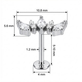 Titan Labret Drei Rauten Kristall Cluster Innengewinde