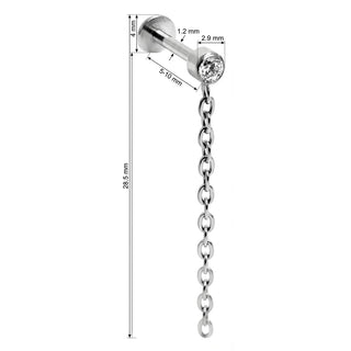 Titan Labret Kristall mit hängender Kette Innengewinde