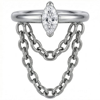 Titanium Ring Marquise Gem With Double Chain Clicker
