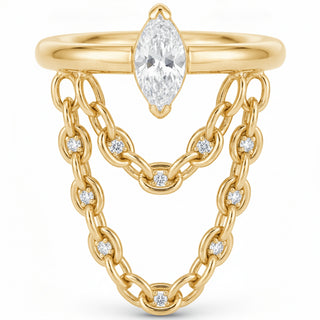 Titanium Ring Marquise Gem With Double Chain Clicker