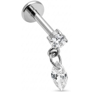 Titan Labret Runder Kristall Mit Marquise Anhänger Innengewinde
