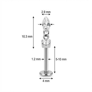 Titan Labret Runder Kristall Mit Marquise Anhänger Innengewinde