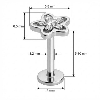 Titan Labret Blüten-Outline mit Kristall-Mitte Innengewinde