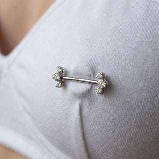 Titanium Nipple Piercing Triple Crystal Cluster Push-In