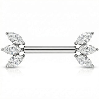 Titanium Nipple Piercing Triple Marquise Crystal Fan Push-In