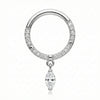 Titanium Ring Paved Stones Marquise Drop Clicker