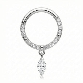 Titanium Ring Paved Stones Marquise Drop Clicker