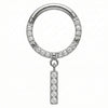 Titanium Ring Crystal Pave Dangling Bar Clicker