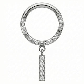 Titanium Ring Crystal Pave Dangling Bar Clicker