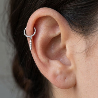 Titanium Ring Crystal Pave Dangling Bar Clicker