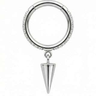 Titanium Ring Dangling Spike Paved Hoop Clicker