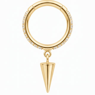 Titanium Ring Dangling Spike Paved Hoop Clicker