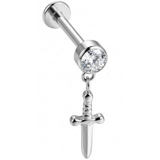Titan Labret Dolch Anhänger mit klarem Kristall Innengewinde