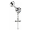 Titanium Labret Dangling Dagger With Clear Crystal Internally Threaded