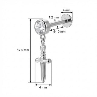 Titan Labret Dolch Anhänger mit klarem Kristall Innengewinde