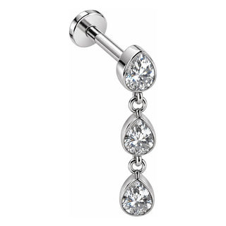 Titanium Labret Cascading Teardrop Crystals Internally Threaded