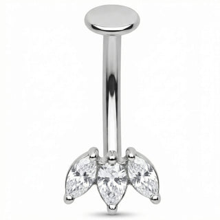 Titanium Belly Button Piercing Triple Marquise Gem Fan Push-In
