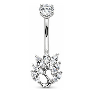 Titanium Belly Button Piercing Marquise Crystal Leaf Swirl Internally Threaded