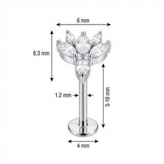 Titan Labret Marquise Kristall Lotus Blüte Innengewinde