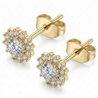 Titanium Earring Clear Gem Halo Flower