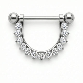 Titanium Nipple Piercing Crystal Lined Crescent