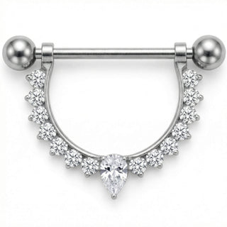 Titanium Nipple Piercing Gem Arc With Teardrop Center