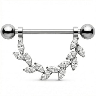 Titanium Nipple Piercing Gemstone Leaf Vine