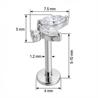 Titan Labret Marquise Kristall Blatt Cluster Innengewinde
