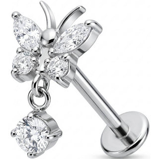 Titan Labret Kristall Schmetterling mit Anhänger Innengewinde