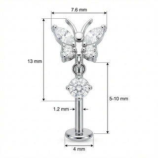 Titan Labret Kristall Schmetterling mit Anhänger Innengewinde