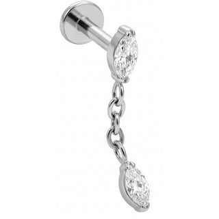 Titan Labret Marquise Kristalle mit Kette Innengewinde