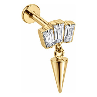 Titanium Labret Triple Baguette Crystal Spike Dangle Internally Threaded