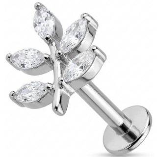 Titan Labret Kristall Marquise Blatt Zweig Innengewinde